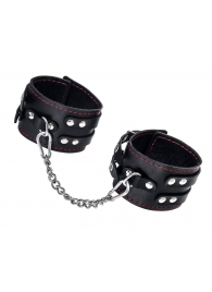 Черные кожаные оковы с двумя ремнями и контрастной строчкой - Pecado - купить с доставкой в Люберцах