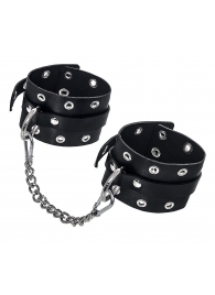 Черные кожаные однослойные оковы с люверсами - Pecado - купить с доставкой в Люберцах