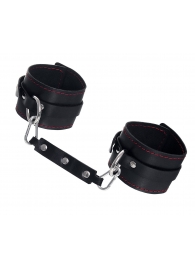 Черные кожаные однослойные оковы с контрастной строчкой - Pecado - купить с доставкой в Люберцах