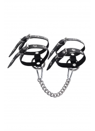 Черные однослойные кожаные оковы из двух ремешков - Pecado - купить с доставкой в Люберцах