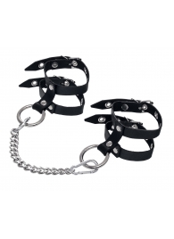 Черные однослойные кожаные оковы из двух ремешков - Pecado - купить с доставкой в Люберцах