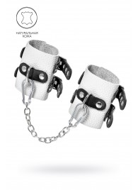 Бело-черные наручники с двумя ремешками и люверсами - Pecado - купить с доставкой в Люберцах