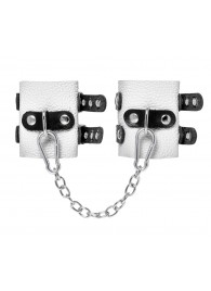 Бело-черные наручники с двумя ремешками и люверсами - Pecado - купить с доставкой в Люберцах