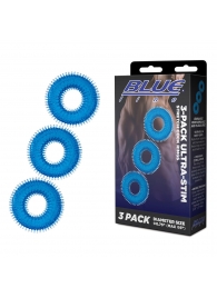 Комплект из трех голубых колец для эрекции 3-Pack Ultra-Stim Stretch Cock Rings - BlueLine - в Люберцах купить с доставкой