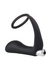 Черное эрекционное кольцо с вибропробкой Vibrating Anal Plug With Cockring - Dream Toys - в Люберцах купить с доставкой