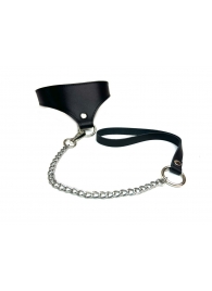Черный кожаный ошейник Black Phoenix с поводком - БДСМ Арсенал - купить с доставкой в Люберцах