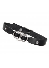 Черный кожаный ошейник со связанными кольцами - Pecado - купить с доставкой в Люберцах