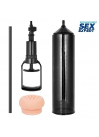 Черная вакуумная помпа с реалистичной вставкой - Sex Expert - в Люберцах купить с доставкой