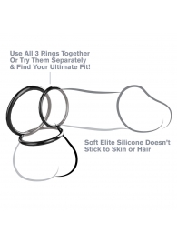 Набор из трех черных эрекционных колец Silicone 3-Ring Stamina Set - Pipedream - в Люберцах купить с доставкой
