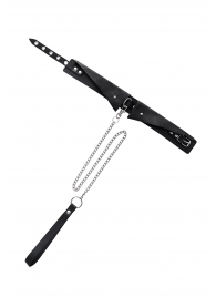 Черный кожаный ошейник-воротник с поводком - Pecado - купить с доставкой в Люберцах