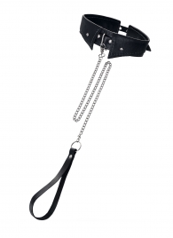 Черный кожаный ошейник-воротник с поводком - Pecado - купить с доставкой в Люберцах