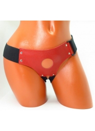 Красные кожаные трусики для страпона - БДСМ Арсенал - купить с доставкой в Люберцах