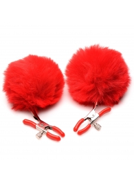 Красные зажимы на соски с помпонами Pom Pom - XR Brands - купить с доставкой в Люберцах