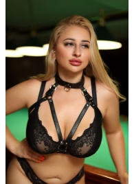 Черная кожаная сбруя с ошейником plus size из нежной кожи - БДСМ Арсенал - купить с доставкой в Люберцах