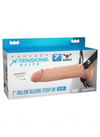 Телесный полый страпон на черных ремнях Hollow Silicone Strap-on - 17,8 см. - Pipedream - купить с доставкой в Люберцах