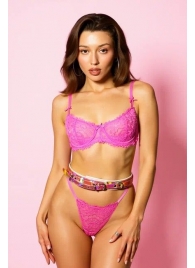 Эффектный розовый пояс из голографической эко-кожи - БДСМ Арсенал - купить с доставкой в Люберцах