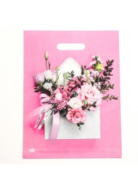 Розовый пакет с цветочным принтом и вырубной ручкой (40х31 см) - Сима-Ленд - купить с доставкой в Люберцах