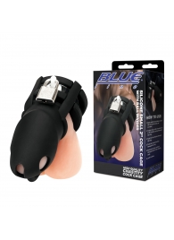 Черная клетка для пениса Silicone Small 2 in Cock Cage With Ball Divider - BlueLine - купить с доставкой в Люберцах