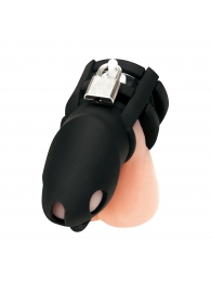 Черная клетка для пениса Silicone Small 2 in Cock Cage With Ball Divider - BlueLine - купить с доставкой в Люберцах