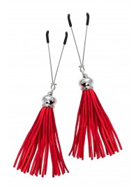 Зажимы на соски «Вилки» с красными кисточками из замши - Pecado - купить с доставкой в Люберцах