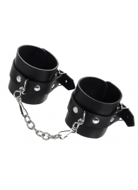 Черные однослойные наручники из натуральной кожи с цепочкой - Pecado - купить с доставкой в Люберцах