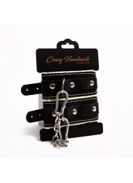 Черные скругленные наручники с мягкой бежевой подкладкой - Crazy Handmade - купить с доставкой в Люберцах