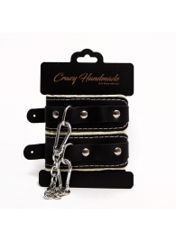 Черные скругленные наручники с мягкой бежевой подкладкой - Crazy Handmade - купить с доставкой в Люберцах