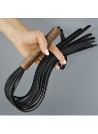 Черная кожаная плеть с деревянной рукоятью - 58 см. - Sitabella - купить с доставкой в Люберцах