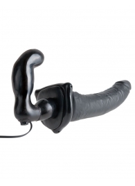 Черный страпон с вагинальной пробкой Deluxe Vibrating Penetrix Strap-On - 19 см. - Pipedream - купить с доставкой в Люберцах