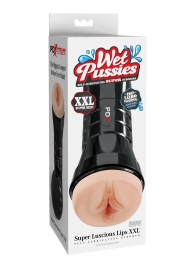 Телесный мастурбатор-вагина в черной колбе Super Luscious Lips XXL - Pipedream - в Люберцах купить с доставкой