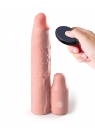 Телесная вибронасадка на член 3  Vibrating Mega X-tension with Remote - 22,9 см. - Pipedream - в Люберцах купить с доставкой