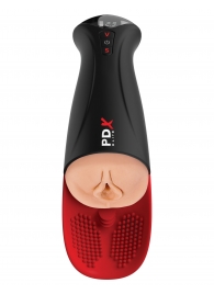 Телесный мастурбатор-вагина в черной колбе с вибрацией Fuck-O-Matic Pro XL - Pipedream - в Люберцах купить с доставкой