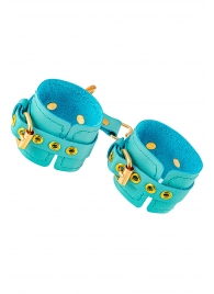 Голубые однослойные кожаные наручники - Pecado - купить с доставкой в Люберцах