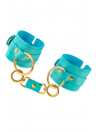 Голубые однослойные кожаные наручники - Pecado - купить с доставкой в Люберцах