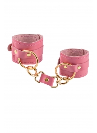Розовые однослойные кожаные наручники - Pecado - купить с доставкой в Люберцах