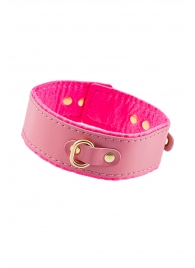 Розовый двуслойный кожаный ошейник с подкладкой из фетра - Pecado - купить с доставкой в Люберцах