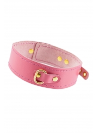 Розовый кожаный однослойный ошейник с прошивкой - Pecado - купить с доставкой в Люберцах