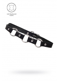 Черный кожаный чокер-ошейник с тремя кольцами - Pecado - купить с доставкой в Люберцах