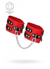 Красно-черные мягкие оковы с двумя ремешками с люверсами - Pecado - купить с доставкой в Люберцах