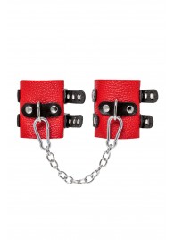 Красно-черные мягкие наручники с двумя ремешками с люверсами - Pecado - купить с доставкой в Люберцах