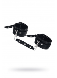 Черные двухслойные кожаные оковы с белой строчкой - Pecado - купить с доставкой в Люберцах