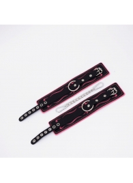 Черно-розовые кожаные оковы с розовой строчкой - Crazy Handmade - купить с доставкой в Люберцах