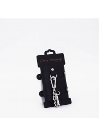 Черные кожаные наручники с хромированной фурнитурой - Crazy Handmade - купить с доставкой в Люберцах