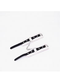 Бело-красные кожаные наручники - Crazy Handmade - купить с доставкой в Люберцах