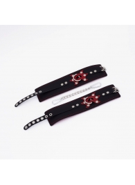 Черные кожаные оковы с красным декором и строчкой - Crazy Handmade - купить с доставкой в Люберцах