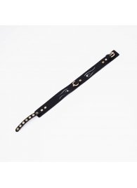 Черный кожаный ошейник с золотистой фурнитурой - Crazy Handmade - купить с доставкой в Люберцах