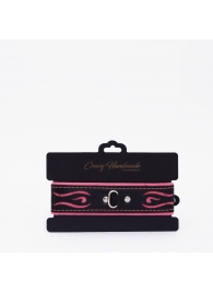 Черно-розовый кожаный ошейник с розовой строчкой - Crazy Handmade - купить с доставкой в Люберцах