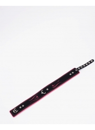 Черно-розовый кожаный ошейник с розовой строчкой - Crazy Handmade - купить с доставкой в Люберцах