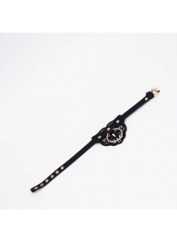 Черный фигурный кожаный ошейник с золотистой фурнитурой - Crazy Handmade - купить с доставкой в Люберцах