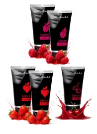 Набор из 5 съедобных лубрикантов JUJU (клубника х 2, малина х 2, вишня) - JuJu - купить с доставкой в Люберцах